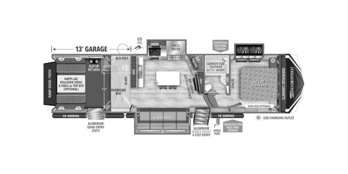 2024 Grand Design Momentum M-Class Toy Hauler 349M Fifth Wheel at Greeneway RV Sales & Service STOCK# 11172 Floor plan Layout Photo