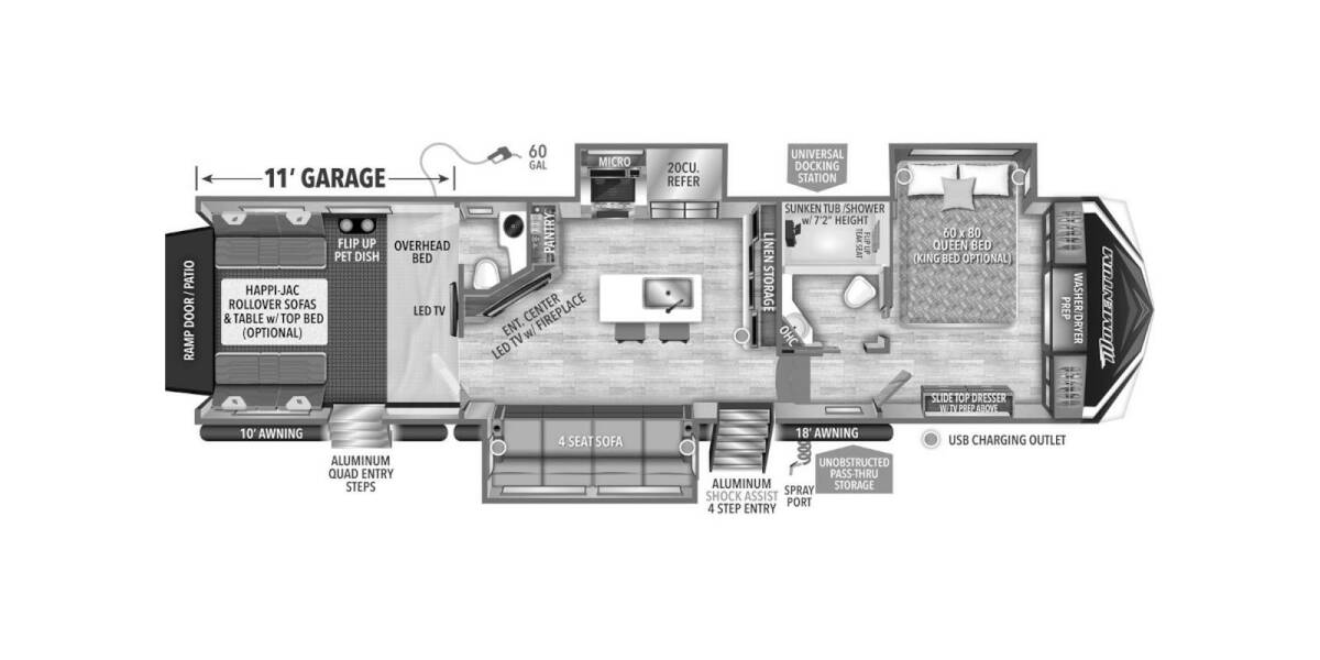 2025 Grand Design Momentum M-Class Toy Hauler 351MS Fifth Wheel at Greeneway RV Sales & Service STOCK# 11185 Floor plan Layout Photo