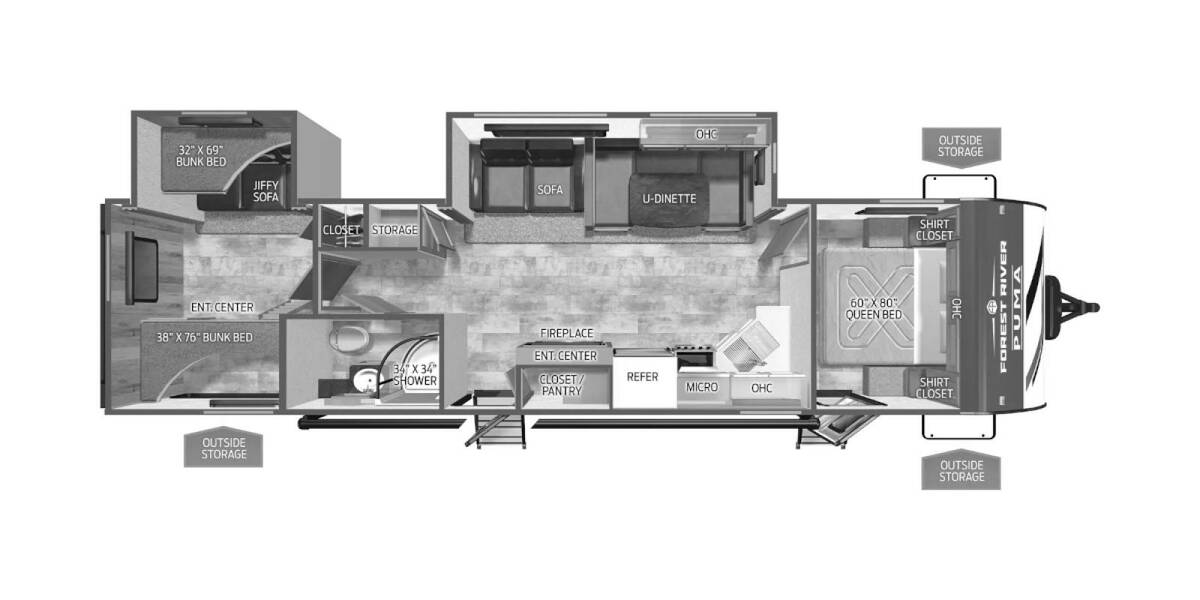 2025 Palomino Puma 31QBBH Travel Trailer at Greeneway RV Sales & Service STOCK# 11249 Floor plan Layout Photo