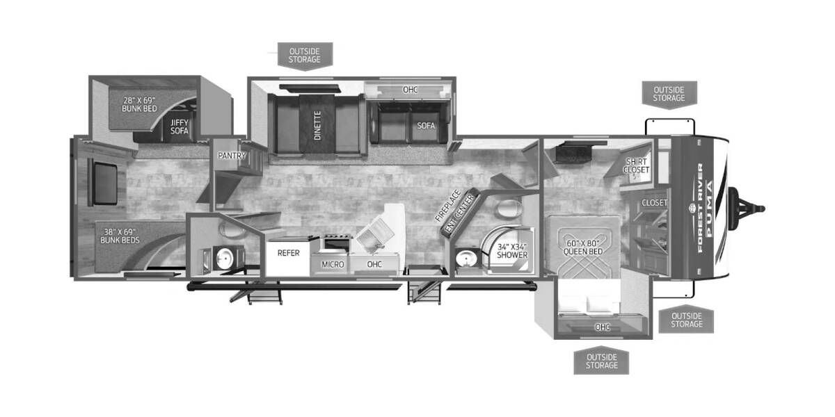 2025 Palomino Puma 32BHQS Travel Trailer at Greeneway RV Sales & Service STOCK# 11253 Floor plan Layout Photo