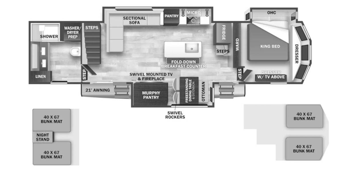 2025 Cedar Creek Cottage Destination Trailer 40CBK Travel Trailer at Greeneway RV Sales & Service STOCK# 11314 Floor plan Layout Photo